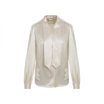 Saint Laurent Silk Scarf-collar Shirt In White