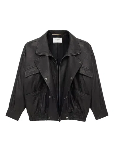 Saint Laurent Bomber Jacket In Bubbled Lambskin In Black