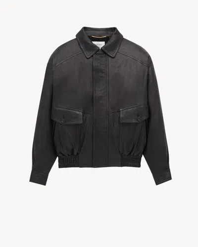 Saint Laurent Blouson Jacket In Leather In Black