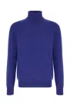 Saint Laurent Blue Cashmere Wool Blend Turtleneck Sweater In Blue
