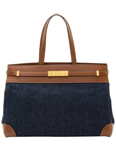 Pre-owned Saint Laurent Blue & Brown Denim & Leather Manhattan Medium Satchel (authentic  Pre-loved)