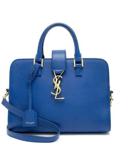 Saint Laurent Blue Calfskin Monogram Baby Cabas Tote (authentic Pre-loved)
