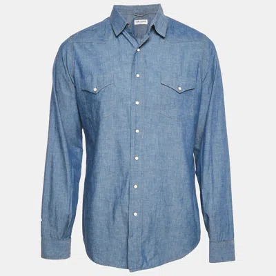 Pre-owned Saint Laurent Blue Chambray Button Front Shirt Xl