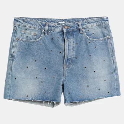 Pre-owned Saint Laurent Blue Cotton Denim Eyelet Detail Shorts L (size 34)