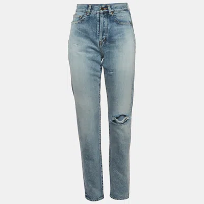 Pre-owned Saint Laurent Blue Denim Distressed Jeans S/waist 26"