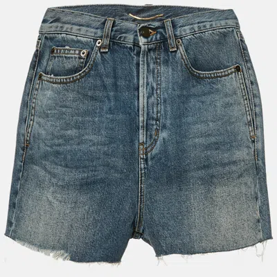 Pre-owned Saint Laurent Blue Denim Raw-edge Detail Shorts M