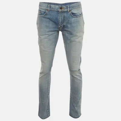 Pre-owned Saint Laurent Blue Denim Straight Fit Distressed Jeans S /waist 35"