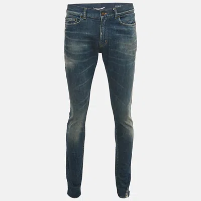Pre-owned Saint Laurent Blue Distressed Denim Raw Edge Detail Jeans M Waist 32"