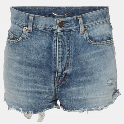 Pre-owned Saint Laurent Blue Distressed Denim Shorts M
