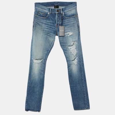 Pre-owned Saint Laurent Blue Distressed Denim Slim Fit Jeans S/waist 32"
