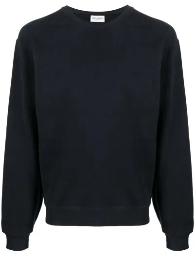 Saint Laurent Blue Embroidered Cotton Sweatshirt For Men