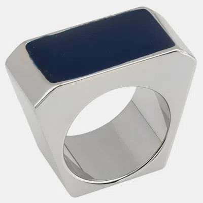 Pre-owned Saint Laurent Blue Enamel Silver Tone Colorblock Signet Ring Size 48