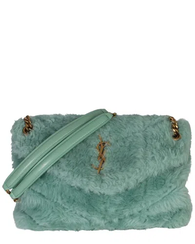 Saint Laurent Blue Fabric Quilted Monogram Small Loulou Puffer Chain Satchel  (authentic Pre-loved) In Green