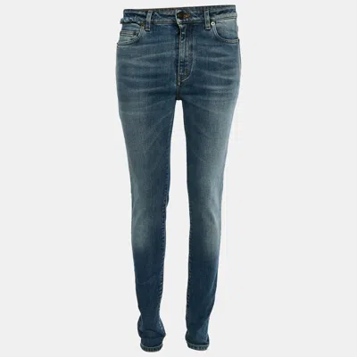 Pre-owned Saint Laurent Blue Faded Denim Frayed Waist Jeans M/waist 29"