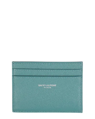 Pre-owned Saint Laurent Blue, Green Grain De Poudre Leather Credit Card Case, Never  Carried (authentic Pre-lo