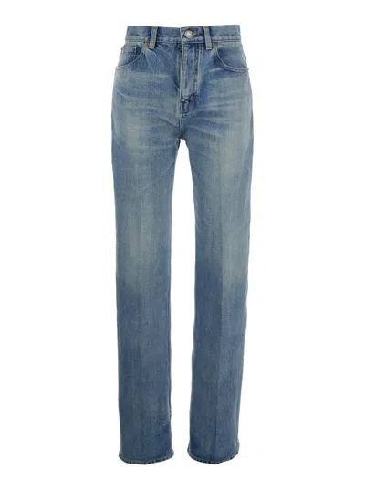 Saint Laurent Blue High Waist Jeans In Denim Woman