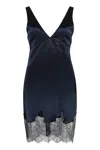 Saint Laurent Lace-accented Satin Mini Dress In Blue
