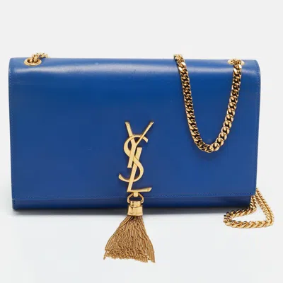 Pre-owned Saint Laurent Blue Leather Medium Kate Tassel Shoulder Bag