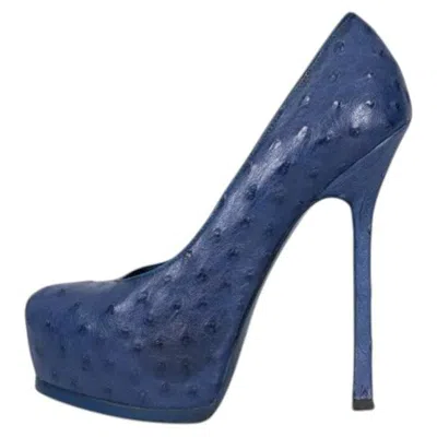 Pre-owned Saint Laurent Blue Leather Platform Stiletto Pumps 37.5