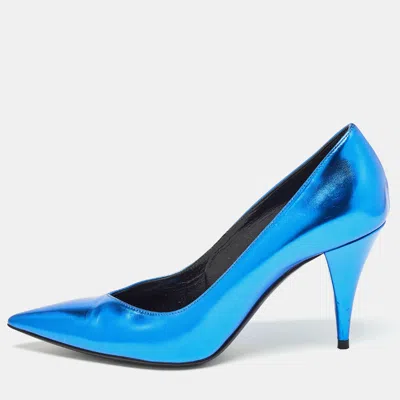 Pre-owned Saint Laurent Blue Leather Pointed Toe Pumps Size 36.5