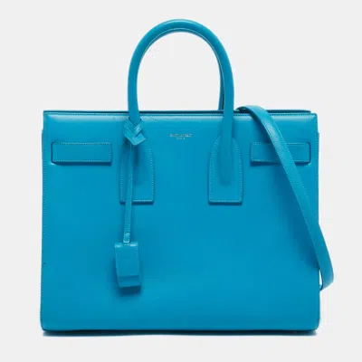 Pre-owned Saint Laurent Blue Leather Small Classic Sac De Jour Tote