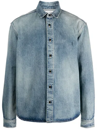 SAINT LAURENT BLUE LOGO DENIM SHIRT