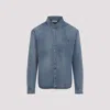 Saint Laurent Blue Long Sleeves Logo Denim Shirt In Blue