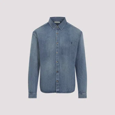 Saint Laurent Blue Long Sleeves Logo Denim Shirt