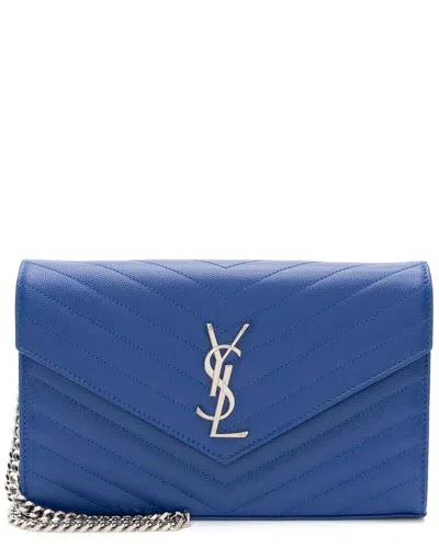 Saint Laurent Blue Matelasse Leather Monogram Chain Wallet (authentic Pre-  Loved)