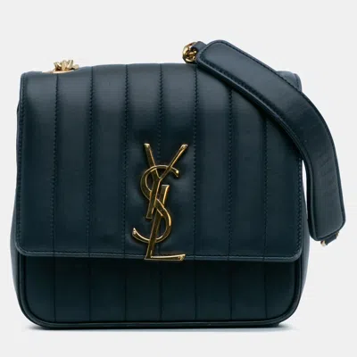 Pre-owned Saint Laurent Blue Medium Lambskin Monogram Vicky Chain Bag