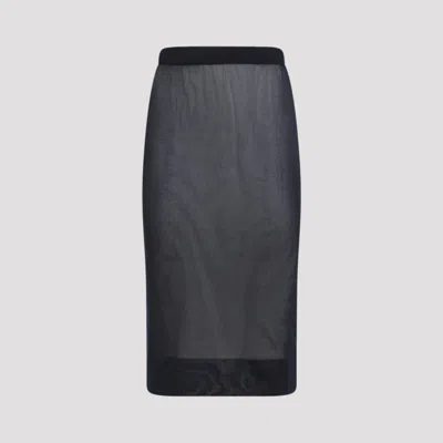 Saint Laurent High-rise Pencil Midi Skirt In Blue
