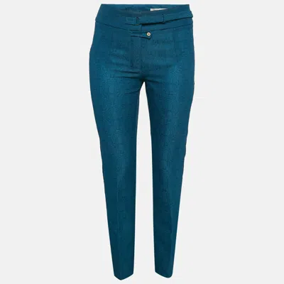 Pre-owned Saint Laurent Blue Nylon Jacquard Trousers S
