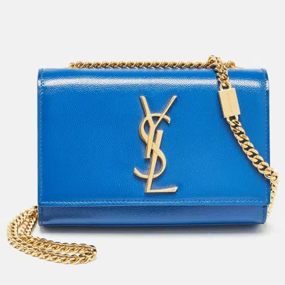 Pre-owned Saint Laurent Blue Patent Leather Small Monogram Kate Chain Crossbody Bag