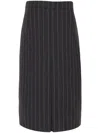 SAINT LAURENT BLUE PINSTRIPE WOOL MIDI SKIRT FOR WOMEN