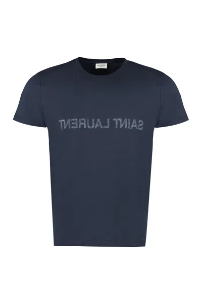 Saint Laurent Blue Reverse Logo T-shirt For Men