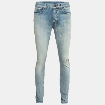 Pre-owned Saint Laurent Blue Ripped Denim Slim Fit Jeans M Waist 34''