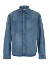Saint Laurent Blue Shirt With Classic Collar And Cassandre Embroidery On The Front In Denim Man In Multi