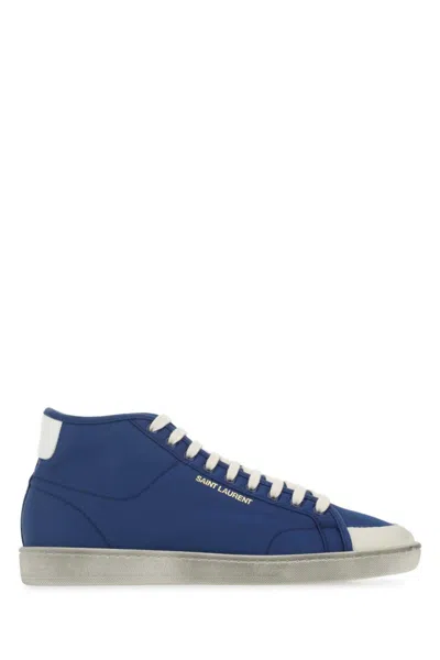 Saint Laurent Blue Sl 39 Court Classic Logo Mid Top Sneakers In Navy
