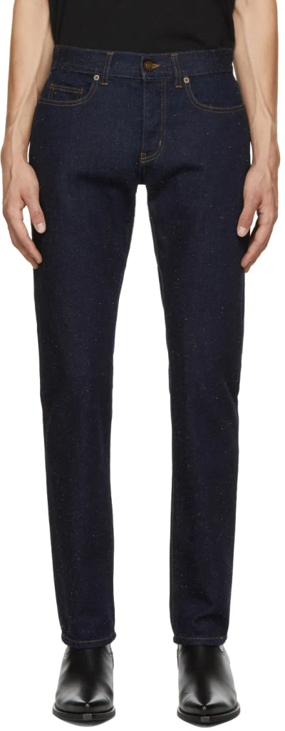 Saint Laurent Blue Speckled Etienne Jeans In 4967 Dk Sto
