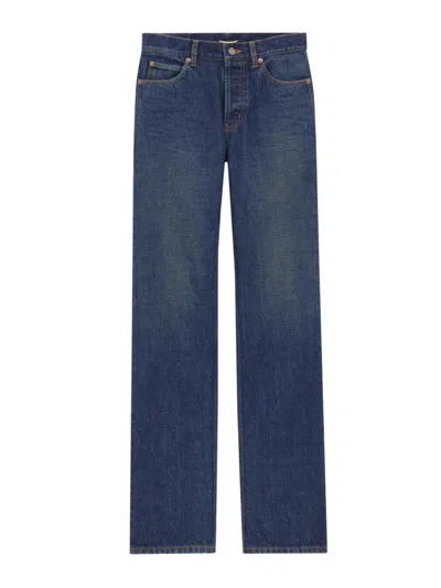Saint Laurent Blue Straight Low Rise Jeans In Black