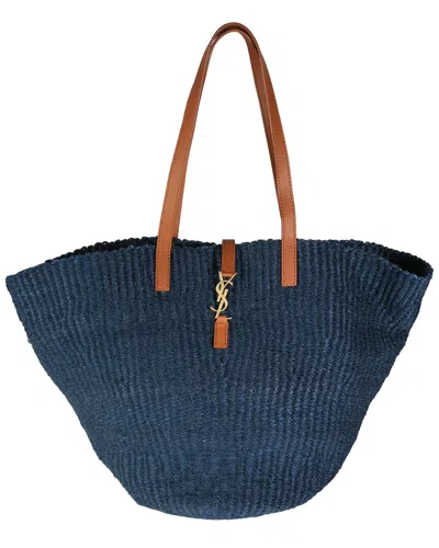 Saint Laurent Blue Straw/raffia Medium Panier Tote (authentic Pre-loved)