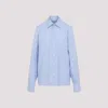 Saint Laurent Striped Long-sleeved Shirt In Light Blue