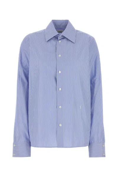 Saint Laurent Blue Stripe Shirt In Light Blue
