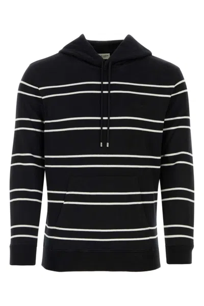 SAINT LAURENT BLACK STRIPED COTTON HOODIE