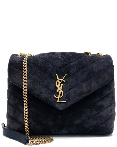 Saint Laurent Blue Suede Monogram Loulou Chain Small Crossbody (authentic Pre-  Loved)