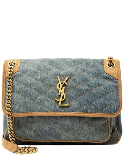 Saint Laurent Blue Suede Monogram Niki Medium Shoulder Bag (authentic Pre-  Loved)