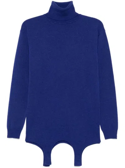 SAINT LAURENT BLUE TURTLENECK GARTER SWEATER