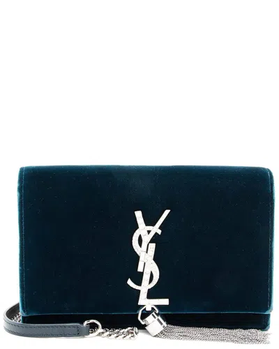 Saint Laurent Blue Velvet Crystal Monogram Kate Tassel Chain Wallet (authentic  Pre-loved)