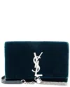 Saint Laurent Blue Velvet Crystal Monogram Kate Tassel Chain Wallet (authentic  Pre-loved) In Blue