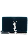 Saint Laurent Blue Velvet Crystal Monogram Kate Tassel Chain Wallet (authentic  Pre-loved) In Blue